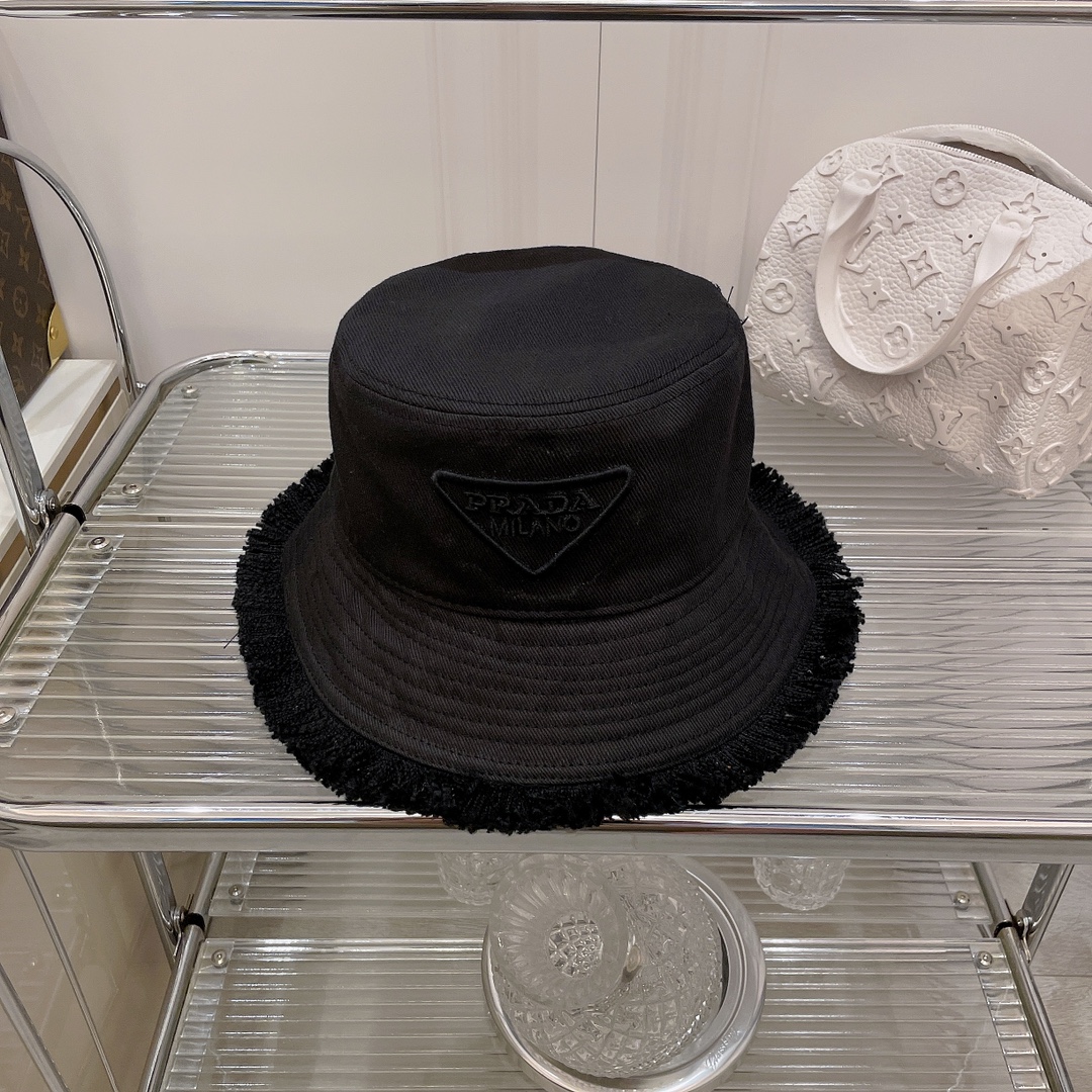 [Prada Hats]Prada Prada 22 New Tassel Bucket Hat 3D three-dimensional embroide