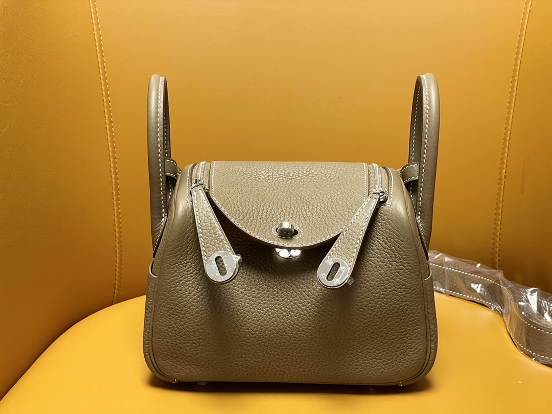 Hermes Lindy Crossbody & Shoulder Bags Elephant Grey Silver Hardware Mini