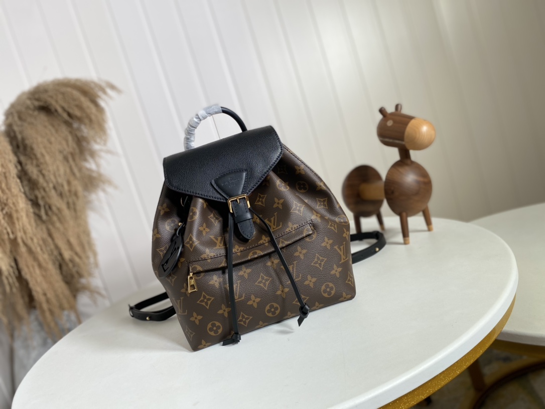 Louis Vuitton LV Montsouris Bags Backpack Black Yellow Monogram Canvas Cowhide M45515