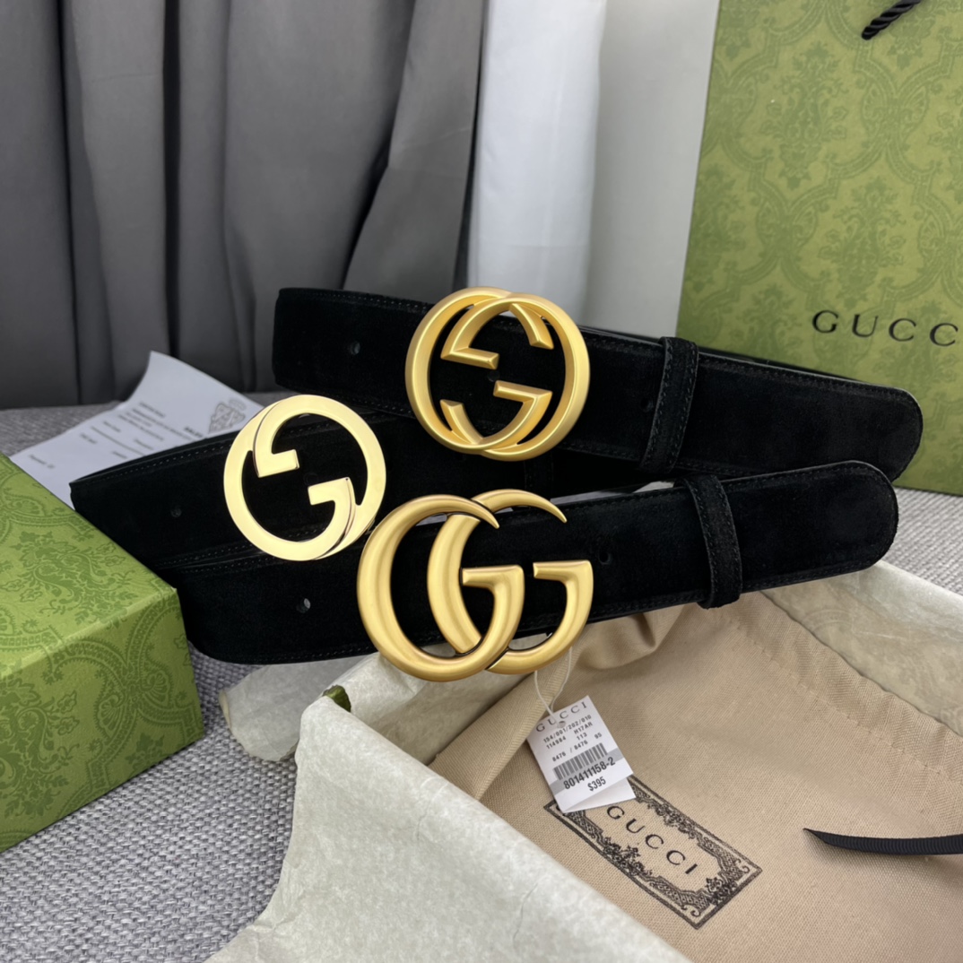 New GUCCI Gucchi Collection: Geometrical Design with Cow Hide, Double G-Band Button Belt - 图片 1
