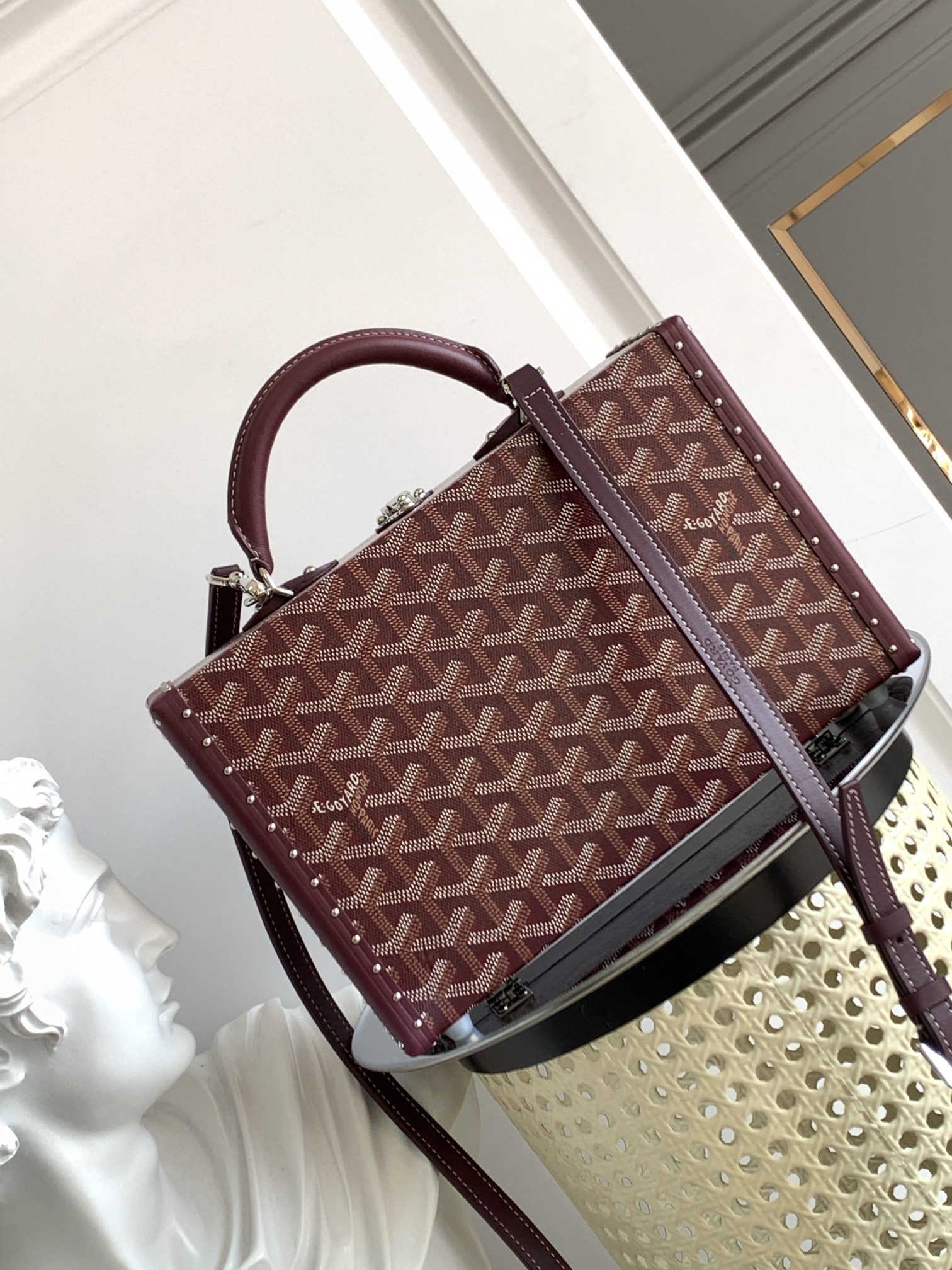 Goyard Grand Hôtel box bag canvas calfskin shoulder strap