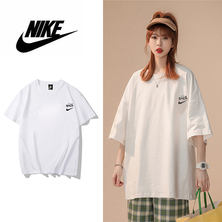 Nike Clothing T-Shirt Black White Printing Unisex Cotton Summer Collection Short Sleeve