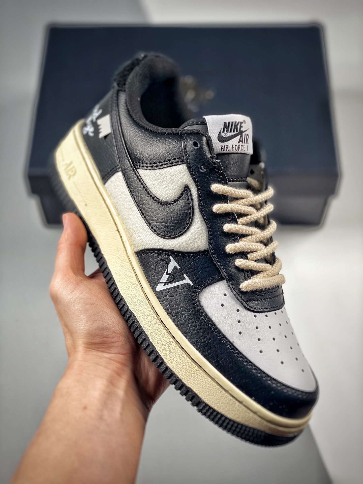 -3 Nike Air Force 1 Low'07 grafiti blanco y negro zapatillas de skate casuales de caña baja Air Force One cuero persona…