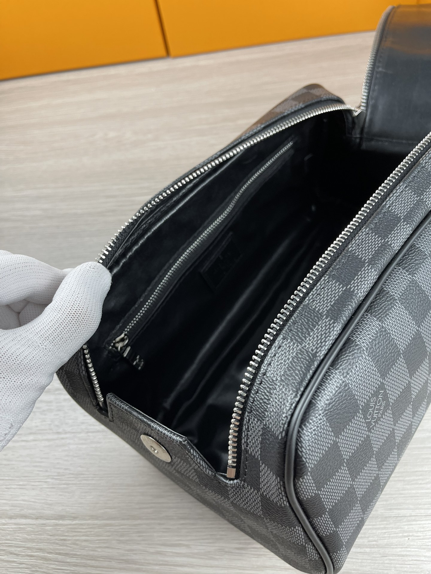 Black Cosmetic Bag M47528 - Product in Use Black cosmetic bag product in use