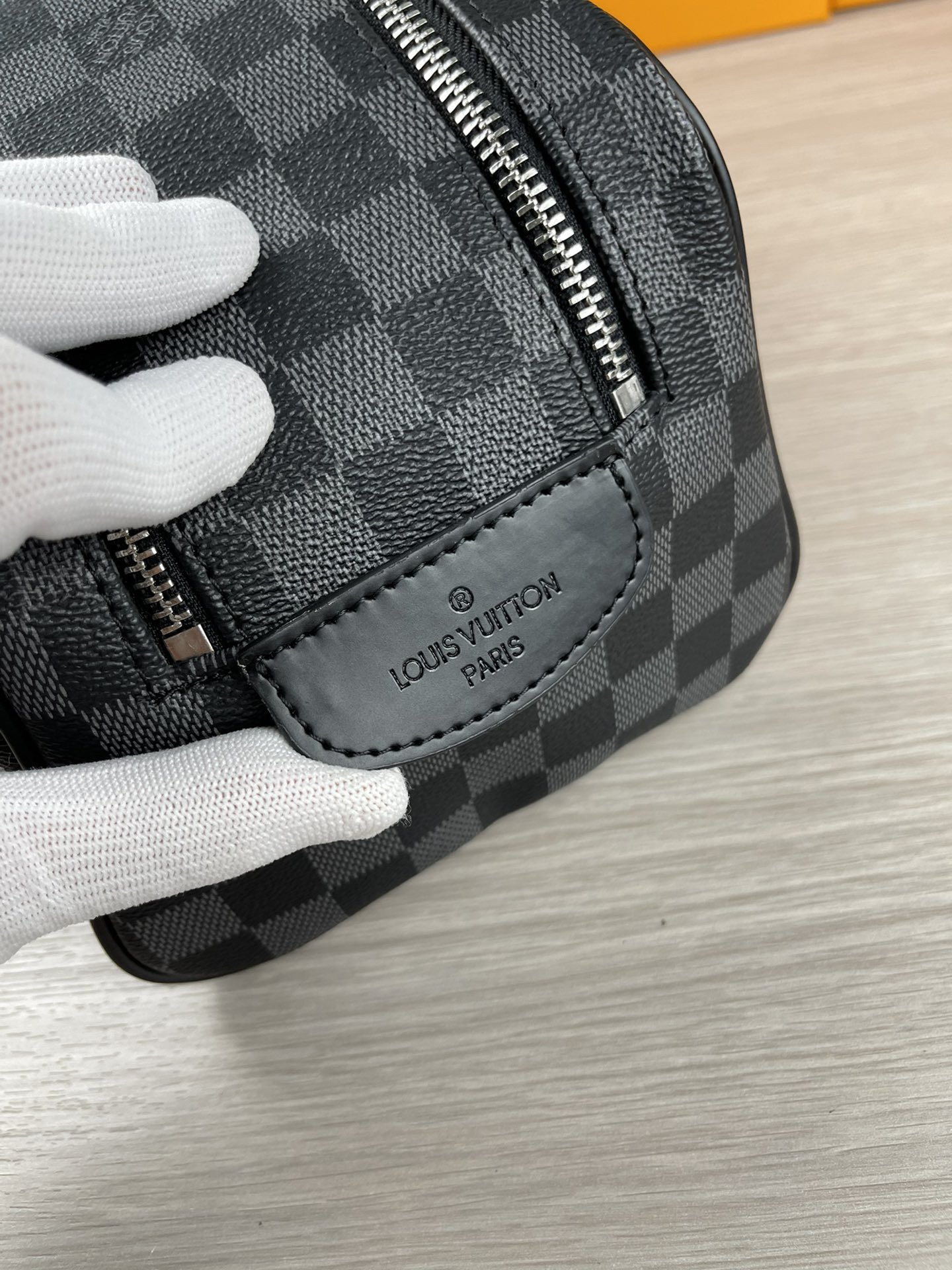 Black Cosmetic Bag M47528 - Interior with Water-Resistant Lining Black cosmetic bag interior with water-resistant lining