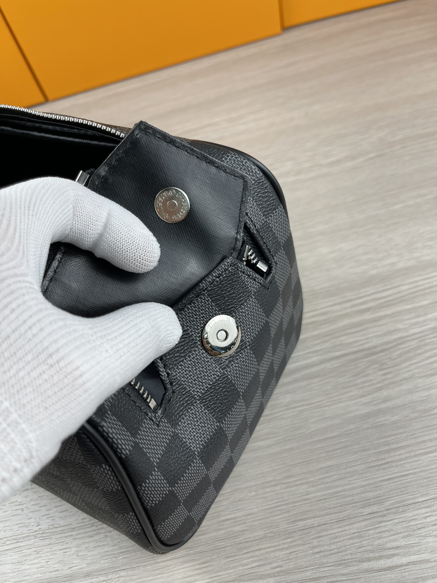 Black Cosmetic Bag M47528 - Multiple Angle View Black cosmetic bag multiple angle view