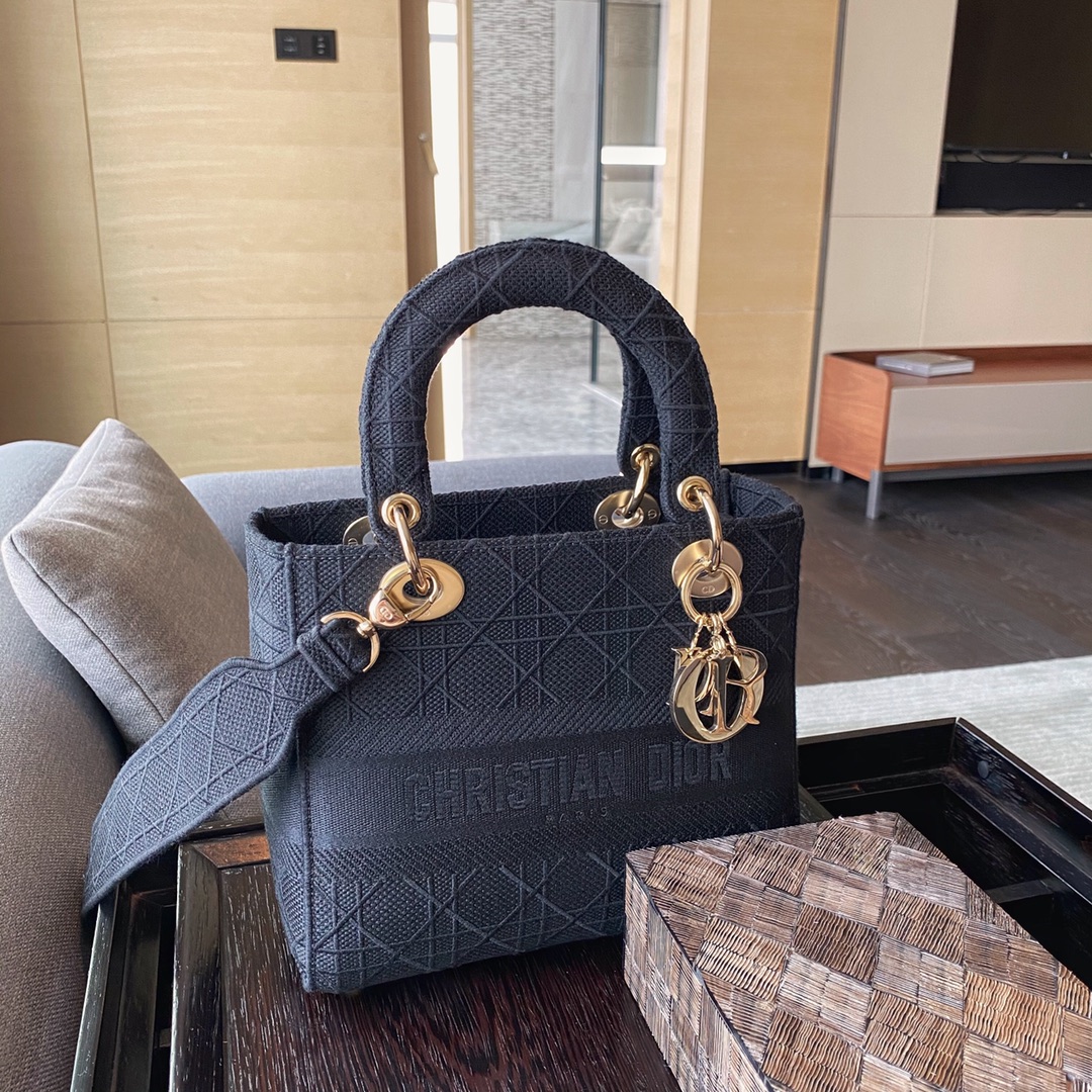 Dior Lady Handbags Crossbody & Shoulder Bags Black Embroidery
