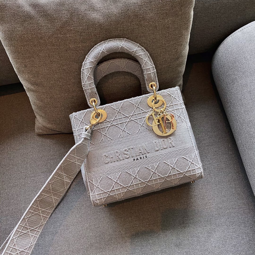 Dior Lady Handbags Crossbody & Shoulder Bags Grey Embroidery