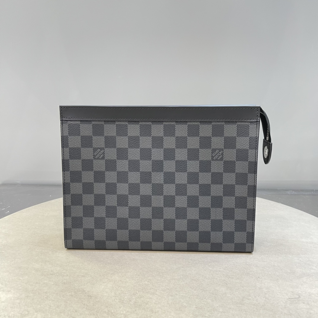 Louis Vuitton Handbags Clutches & Pouch Bags Black Grey Monogram Canvas Cowhide Pochette