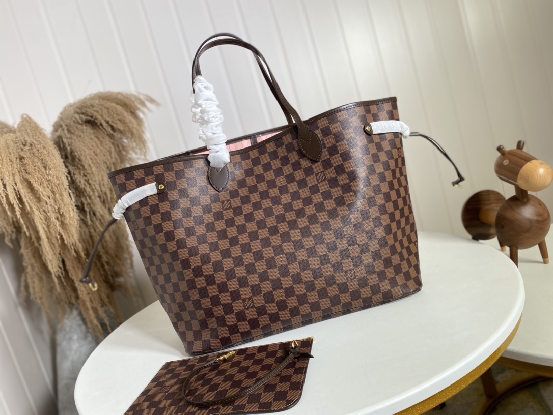 Louis Vuitton LV Neverfull Bags Handbags Apricot Color Pink Red White Damier Azur Canvas Fashion N41603