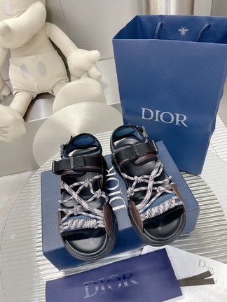 Fashion Replica Dior Shoes Sandals Black Splicing Cowhide Frosted Rubber