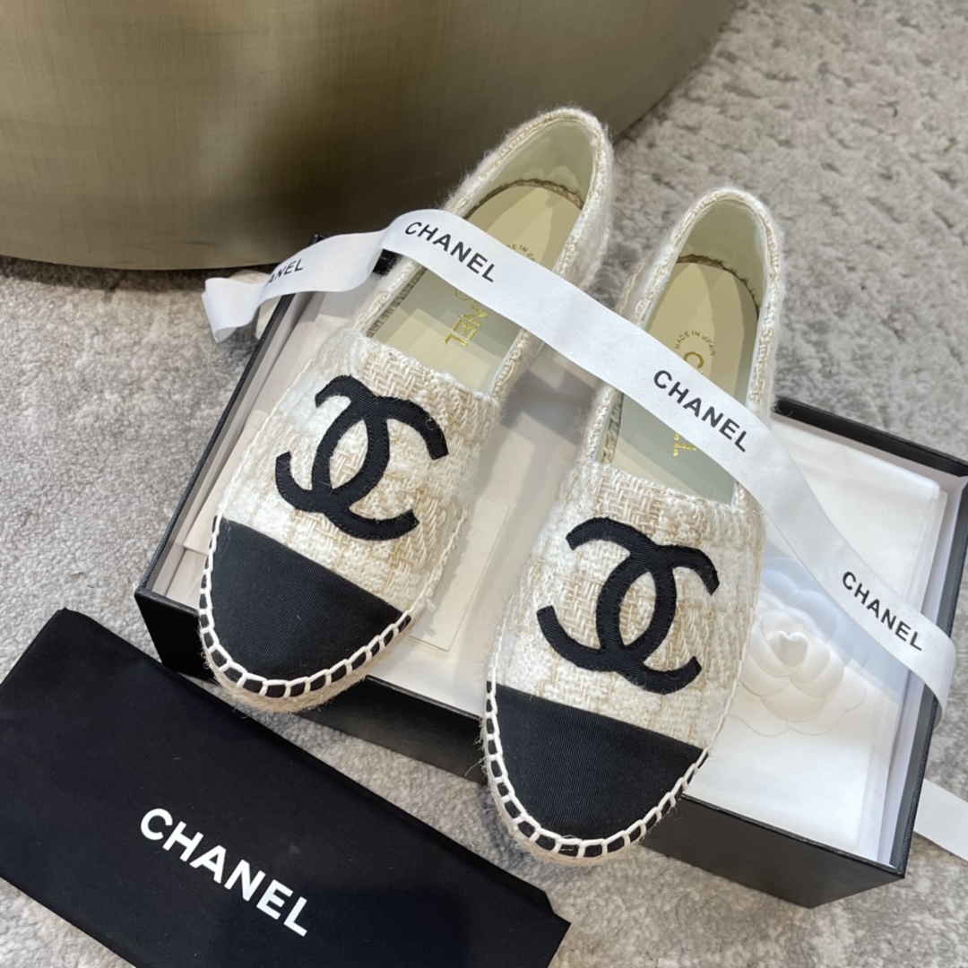 CHANEL эспадрильи классические комбинация текстиля и кожи импортный текстиль кожа ягненка из бутика подходит для дома и путешествий