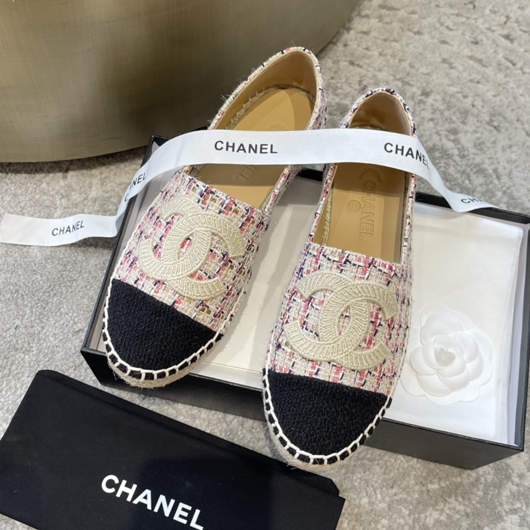 CHANEL эспадрильи классические комбинированные из текстиля и кожи импортный текстиль кожа овцы из бутика подходят для дома и путешествий