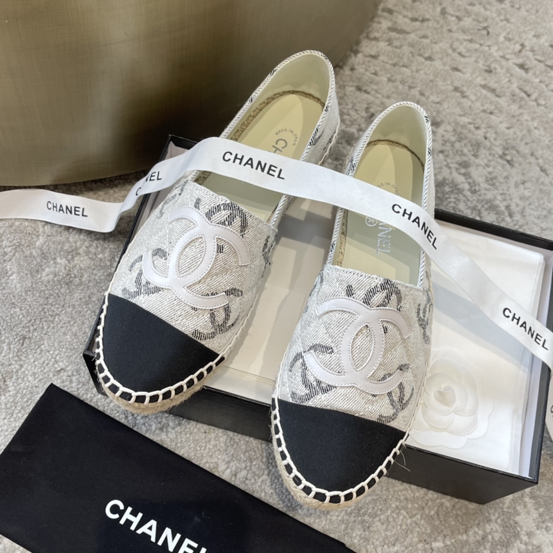 CHANEL эспадрильи классические комбинированные из ткани и кожи импортная ткань кожа ягнёнка из бутика подходят для дома и путешествий