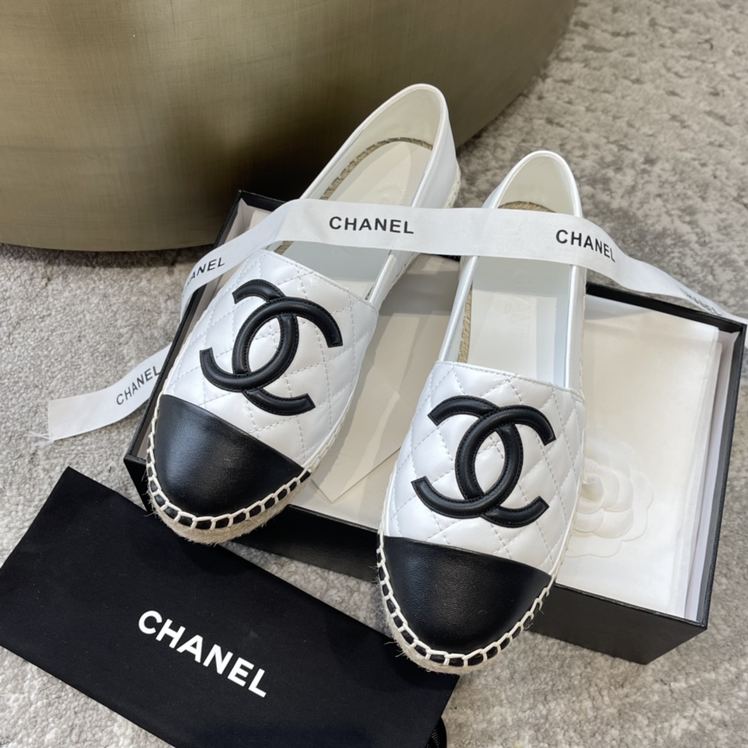 CHANEL эспадрильи классические комбинация текстиля и кожи импортный текстиль кожа овцы из бутика подходит для дома и путешествий