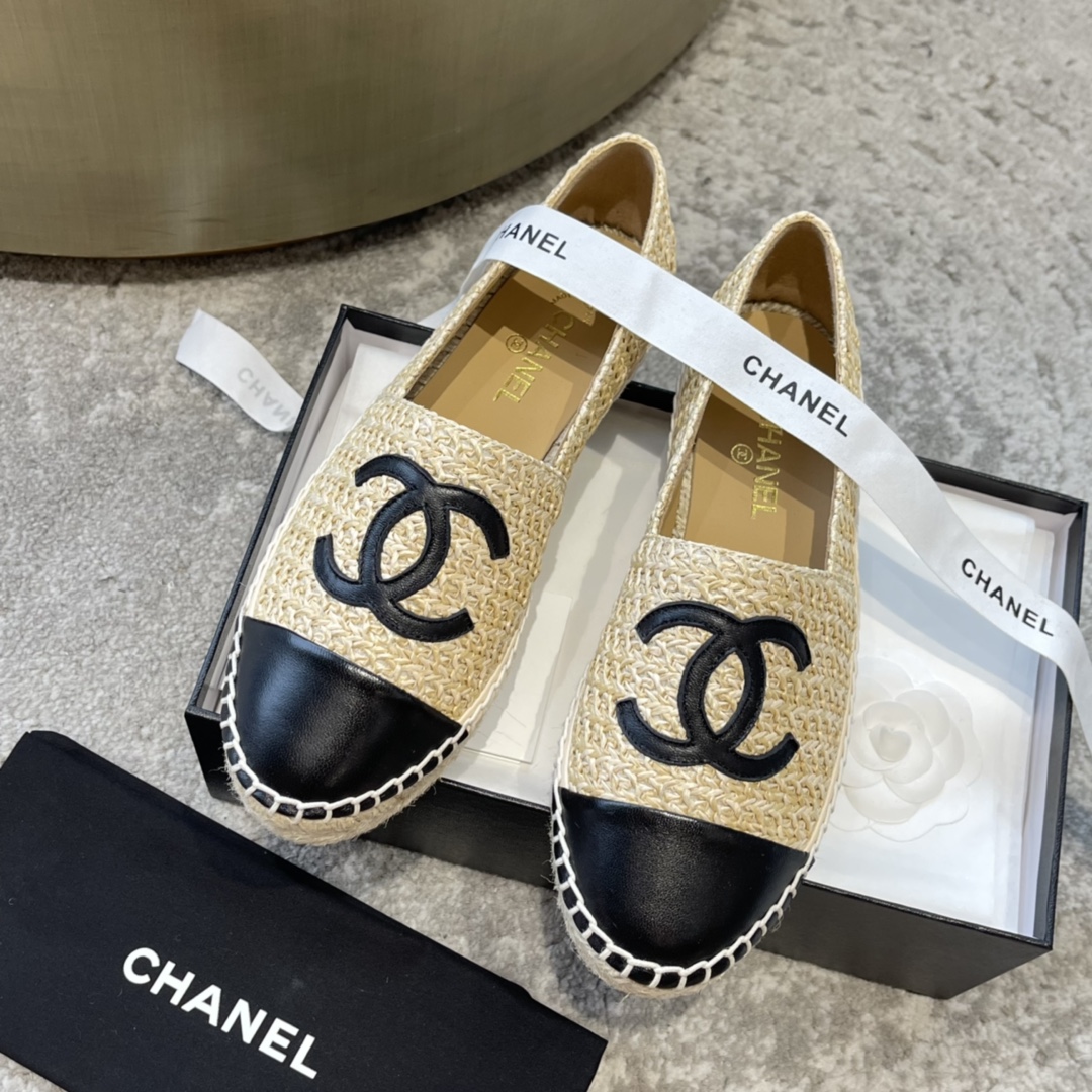CHANEL эспадрильи классические комбинированные из текстиля и кожи импортный текстиль кожа овцы из бутика подходят для дома и путешествий