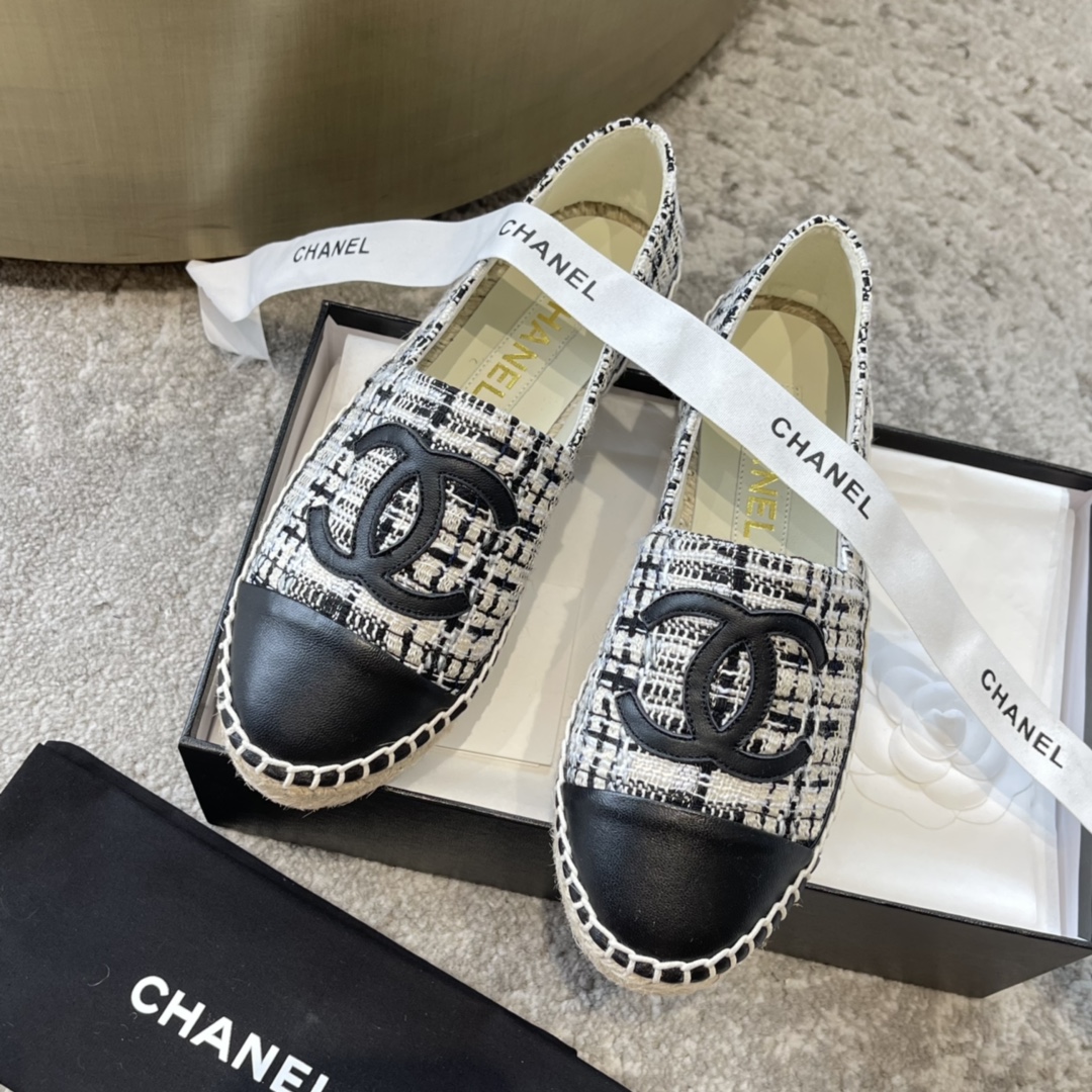 CHANEL эспадрильи классические комбинированные из текстиля и кожи импортный текстиль кожа овцы из бутика подходят для дома и путешествий