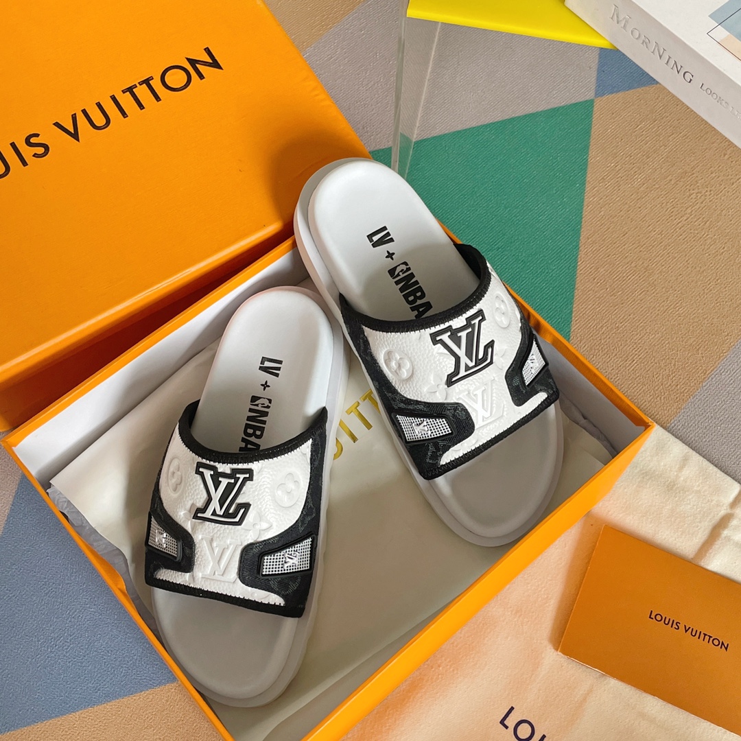 What
 Louis Vuitton Shoes Slippers Printing Unisex Women Men Calfskin Cowhide Rubber Sheepskin Sweatpants