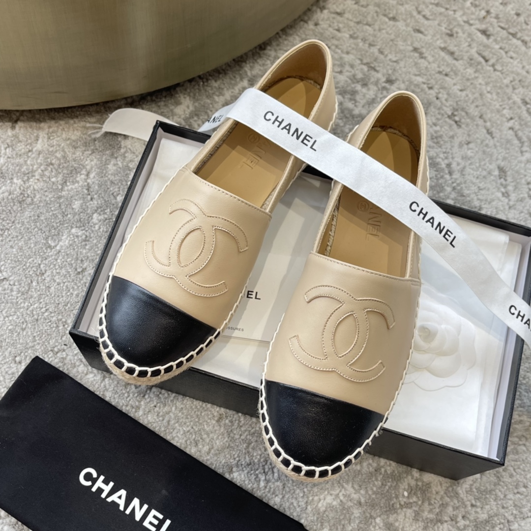 CHANEL эспадрильи классические комбинация текстиля и кожи импортный текстиль кожа овцы из бутика подходит для дома и путешествий