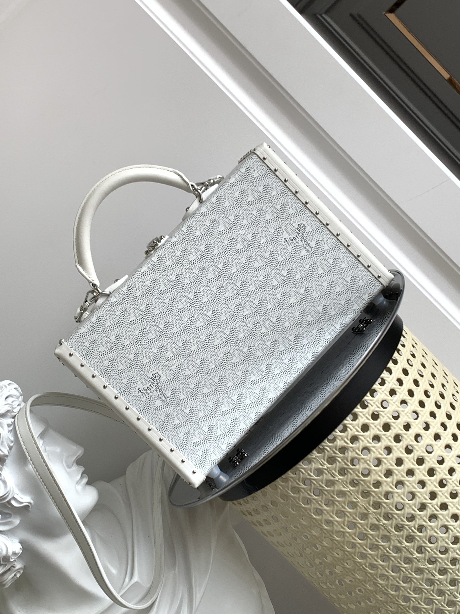 Goyard Grand Hôtel Box Bag Canvas Calfskin Shoulder Strap