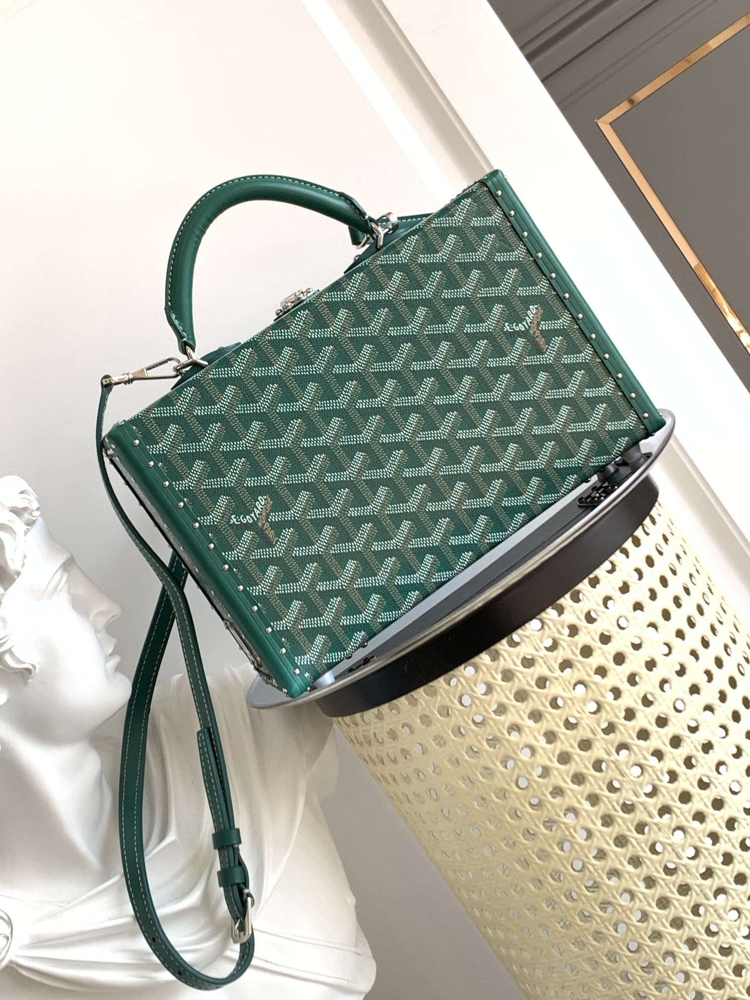 Goyard Grand Hôtel box bag canvas calfskin shoulder strap