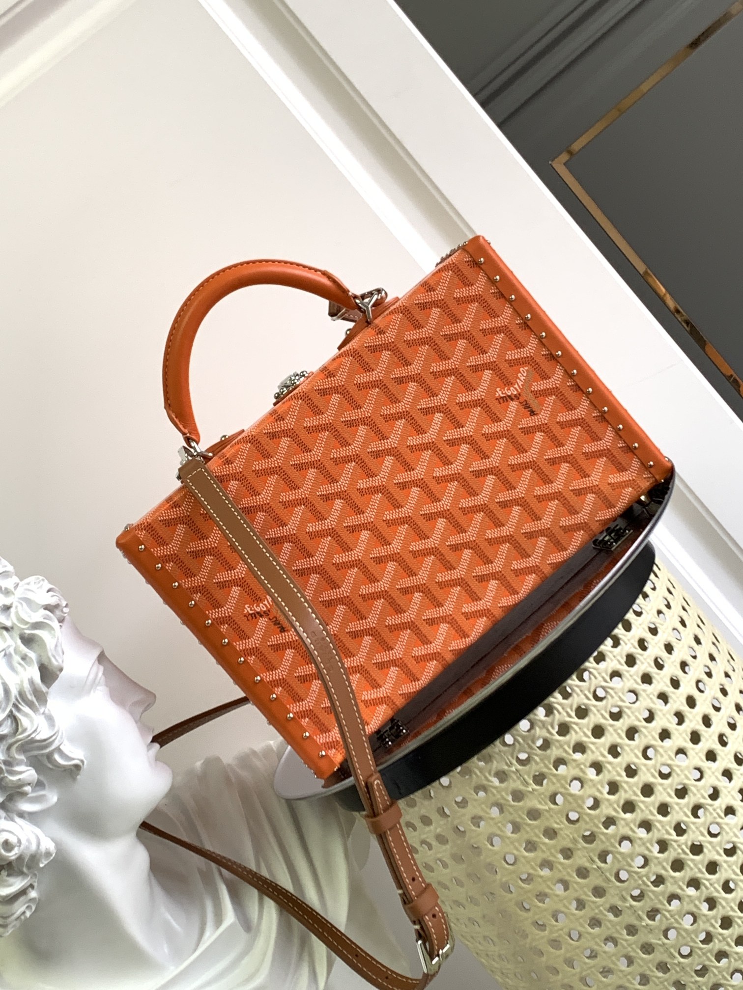Goyard Grand Hôtel box bag canvas calfskin shoulder strap