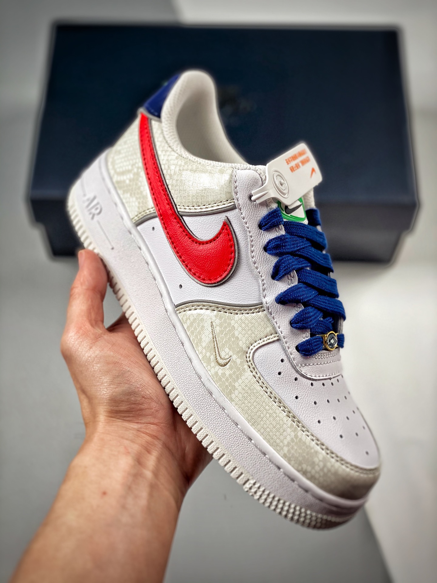 -3 Nike Air Force 1 color rojo y azul zapatillas de skate casuales de caña baja Air Force One cuero personalizado horma…