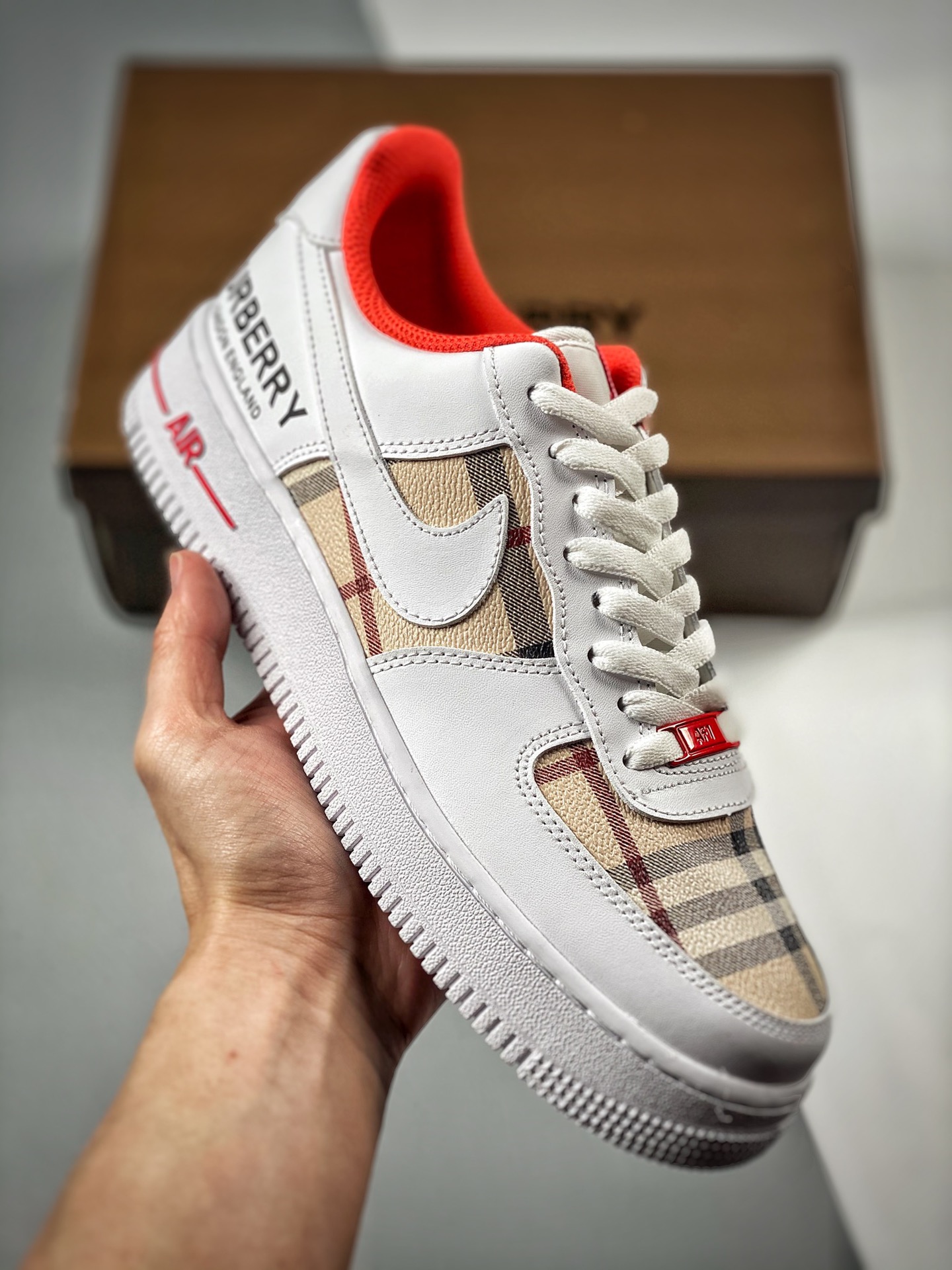 -3 Nike Air Force 1 color Burberry zapatillas de skate casuales de caña baja Air Force One cuero personalizado horma or…