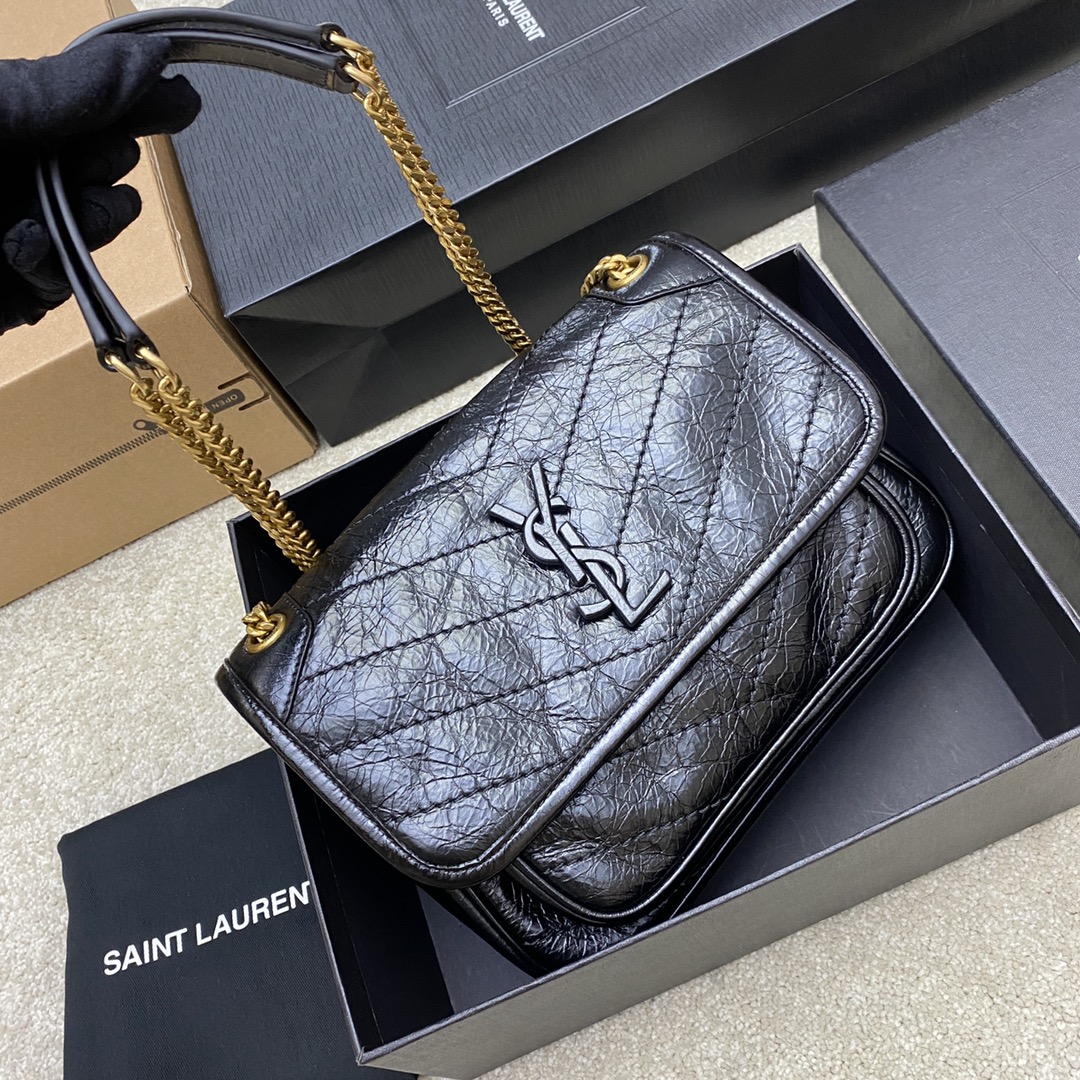 Saint Laurent Niki Baby Black Leather Shoulder Bag, 22cm 6 i1654765504 293 7