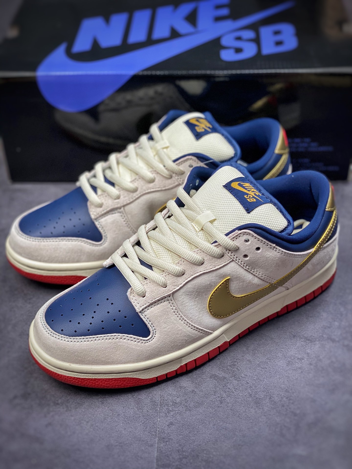 Nike Dunk SB Low White Blue Gold Factory Pure Original 304292-272