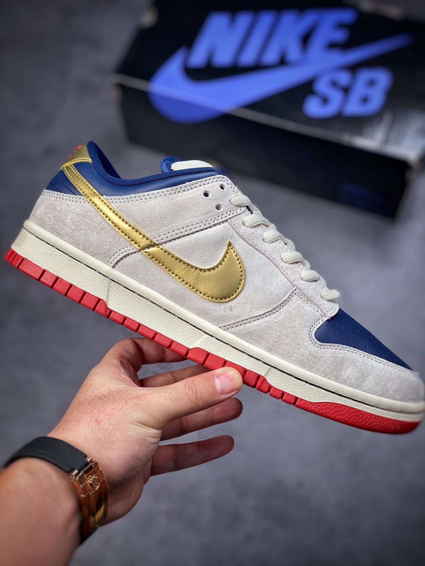 Nike Dunk SB Low White Blue Gold Factory Pure Original 304292-272