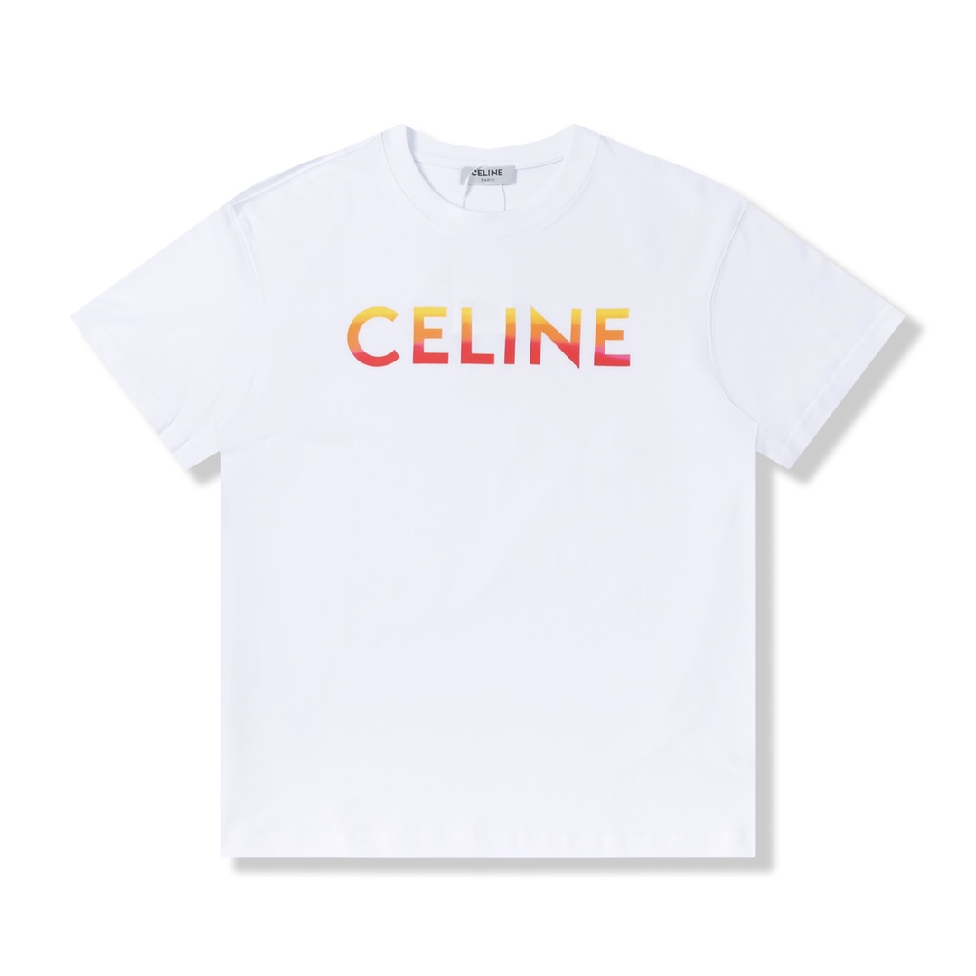 Celine Ropa Camiseta Negro Blanco Impresión Chico Algodón Colección de verano Fashion Manga corta