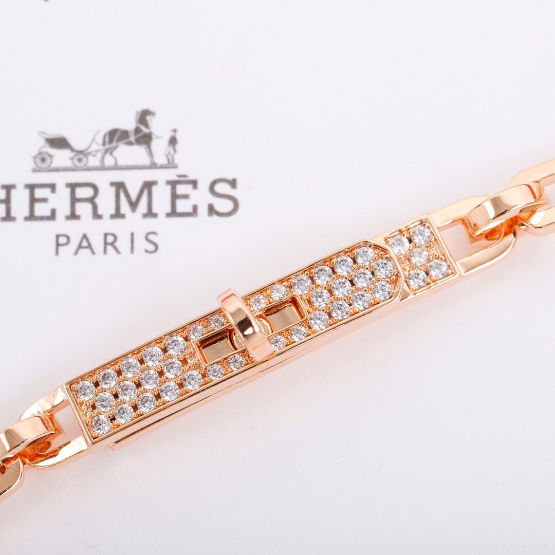 Pulsera Hermes Kelly Chaine Oro rosa con pavé de diamantes ST