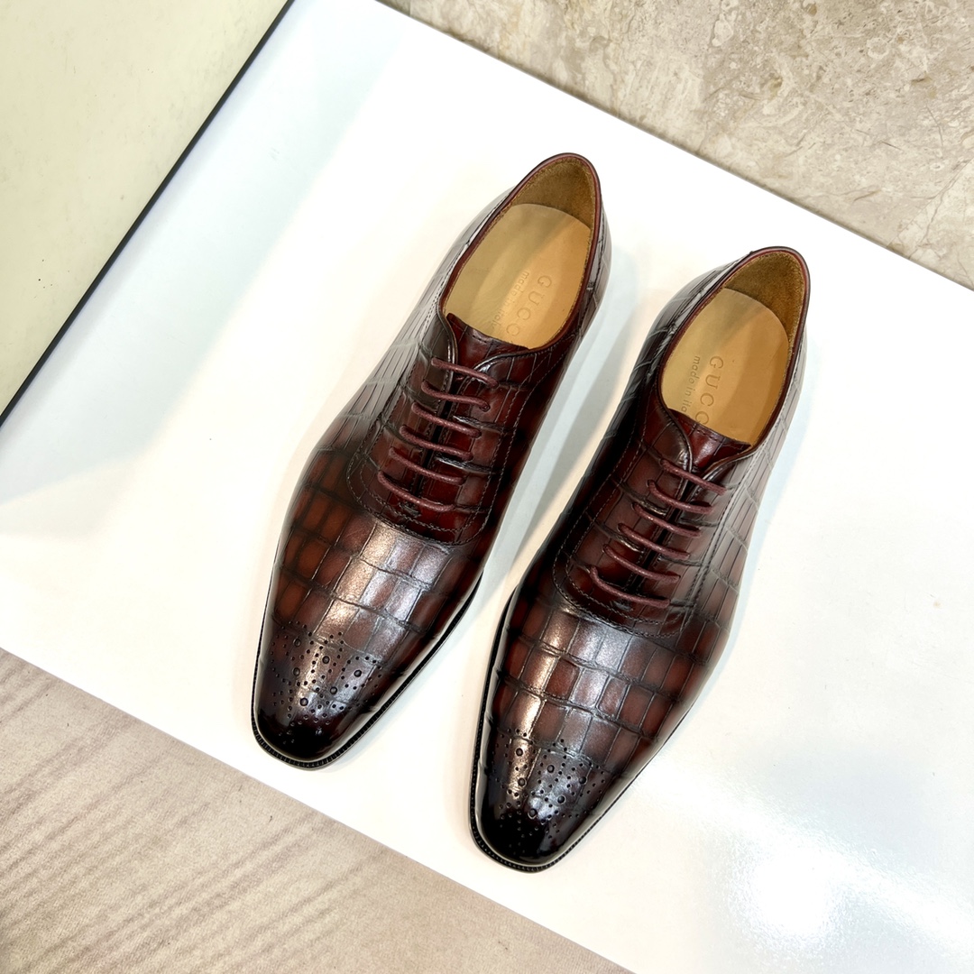 Gucci Men's Dress Shoes - Crocodile Pattern Leather Oxford Shoes Size 39-44