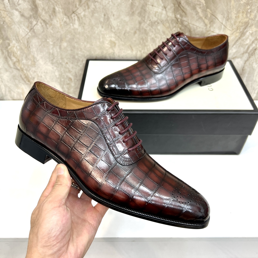 Gucci Men's Dress Shoes - Crocodile Pattern Leather Oxford Shoes Size 39-44 7 i1654794092 4209 5