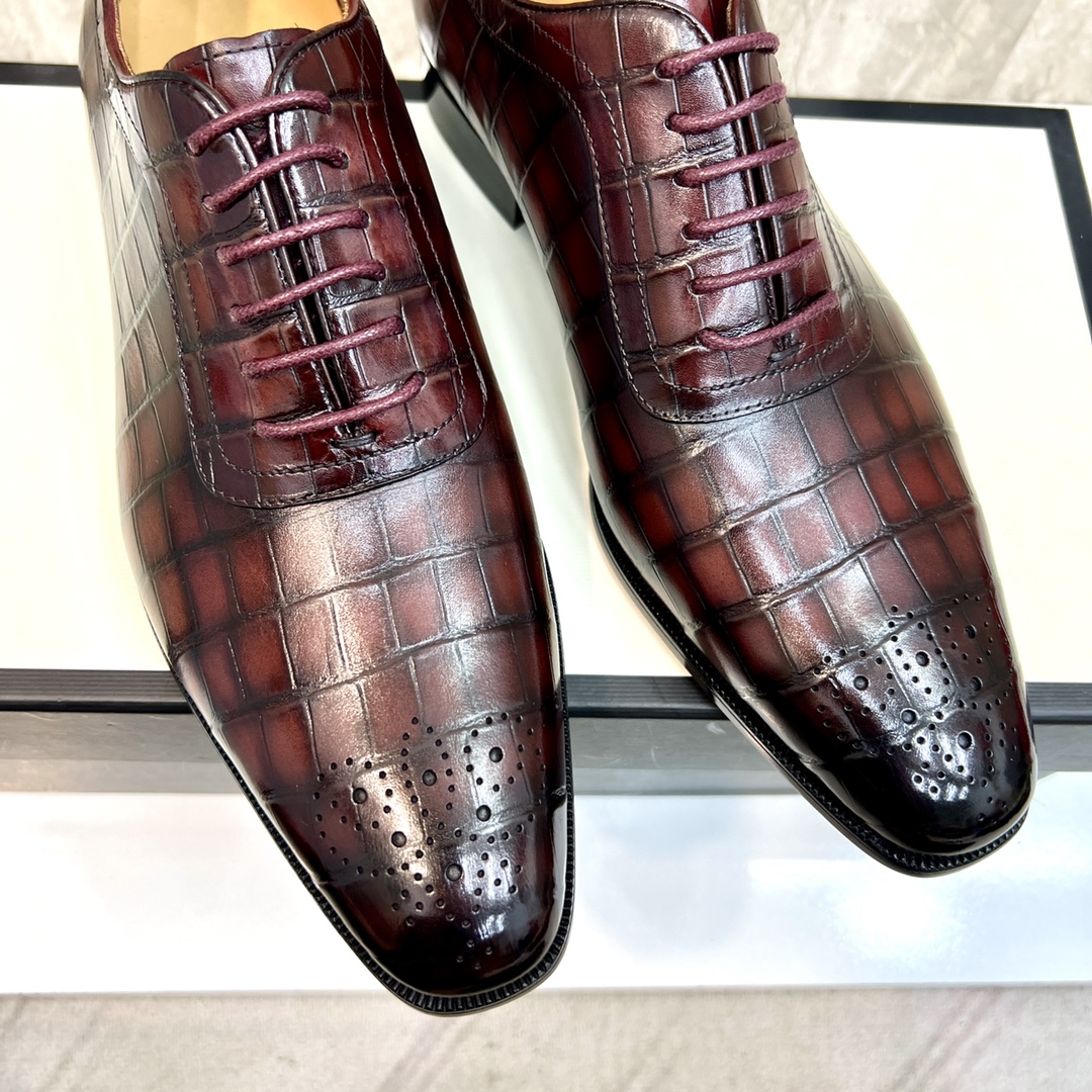 Gucci Men's Dress Shoes - Crocodile Pattern Leather Oxford Shoes Size 39-44 9 i1654794092 4420 7