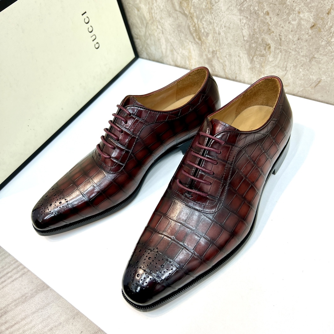 Gucci Men's Dress Shoes - Crocodile Pattern Leather Oxford Shoes Size 39-44 4 i1654794092 7798 2