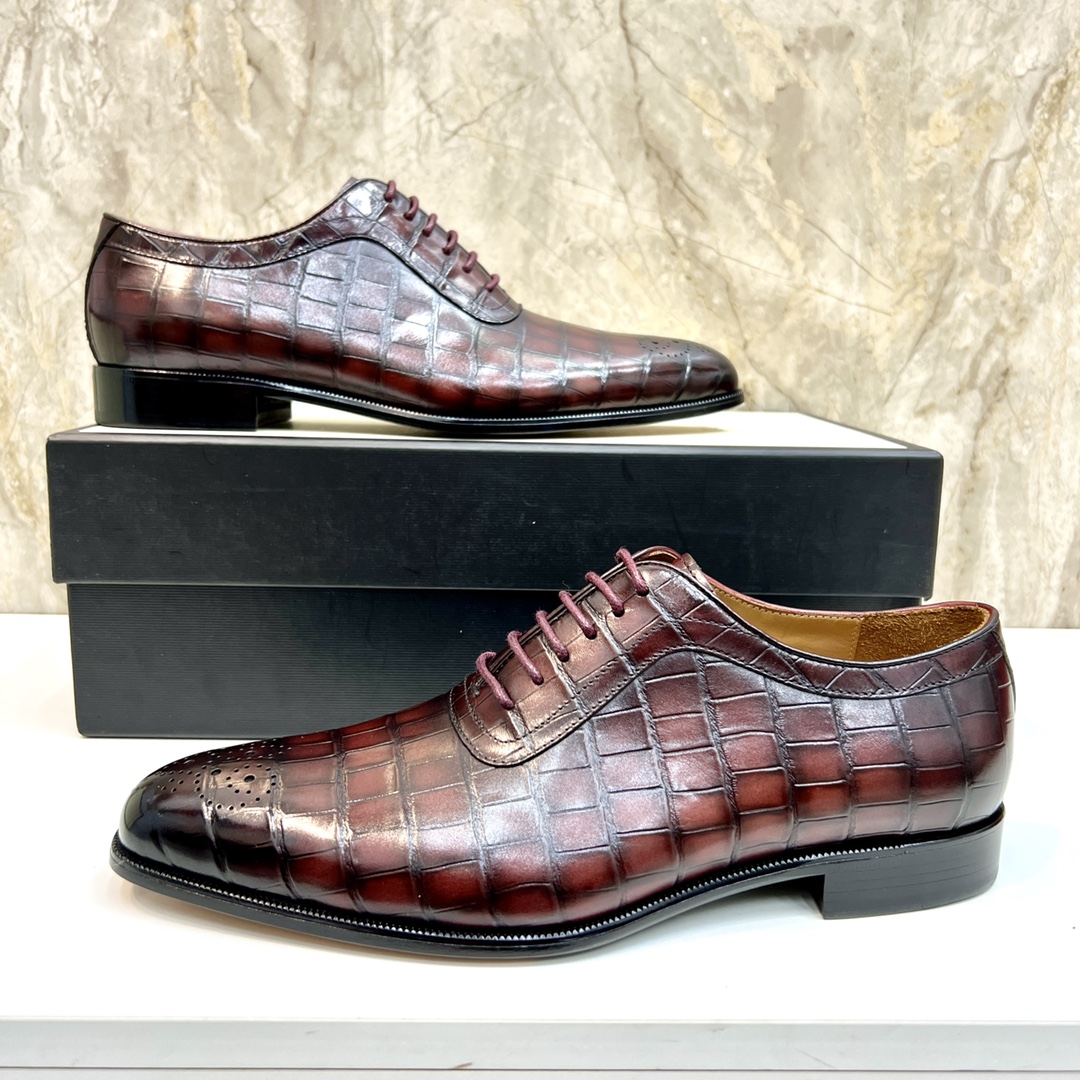 Gucci Men's Dress Shoes - Crocodile Pattern Leather Oxford Shoes Size 39-44 8 i1654794092 8975 6