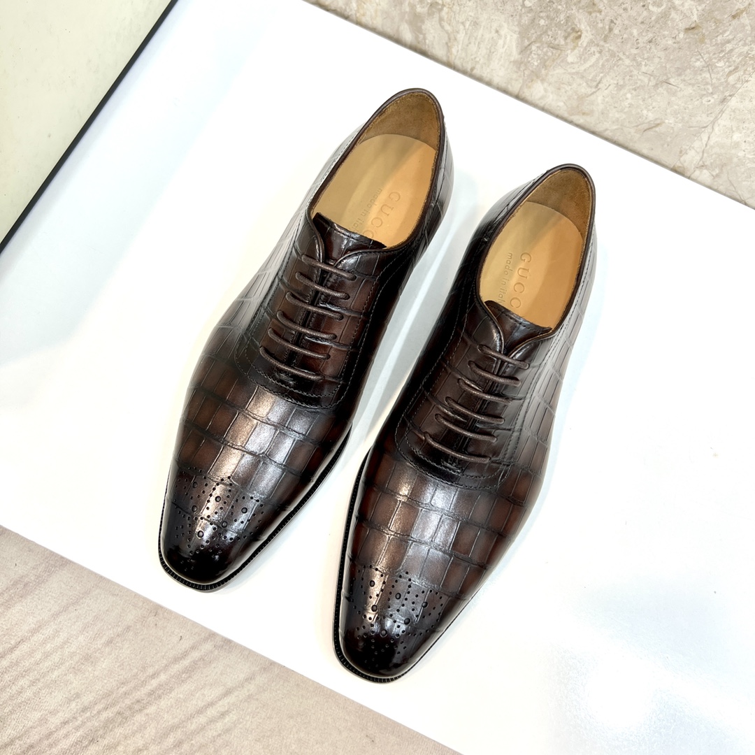Gucci Men's Brown Leather Lace-Up Oxford Dress Shoes - Sizes 39-44