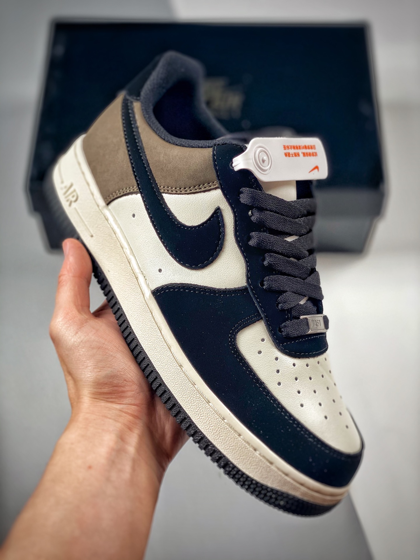 -3 Nike Air Force 1 Low '07 combinado negro/moca, zapatillas casuales de caña baja estilo Air Force 1, ante de fábrica …