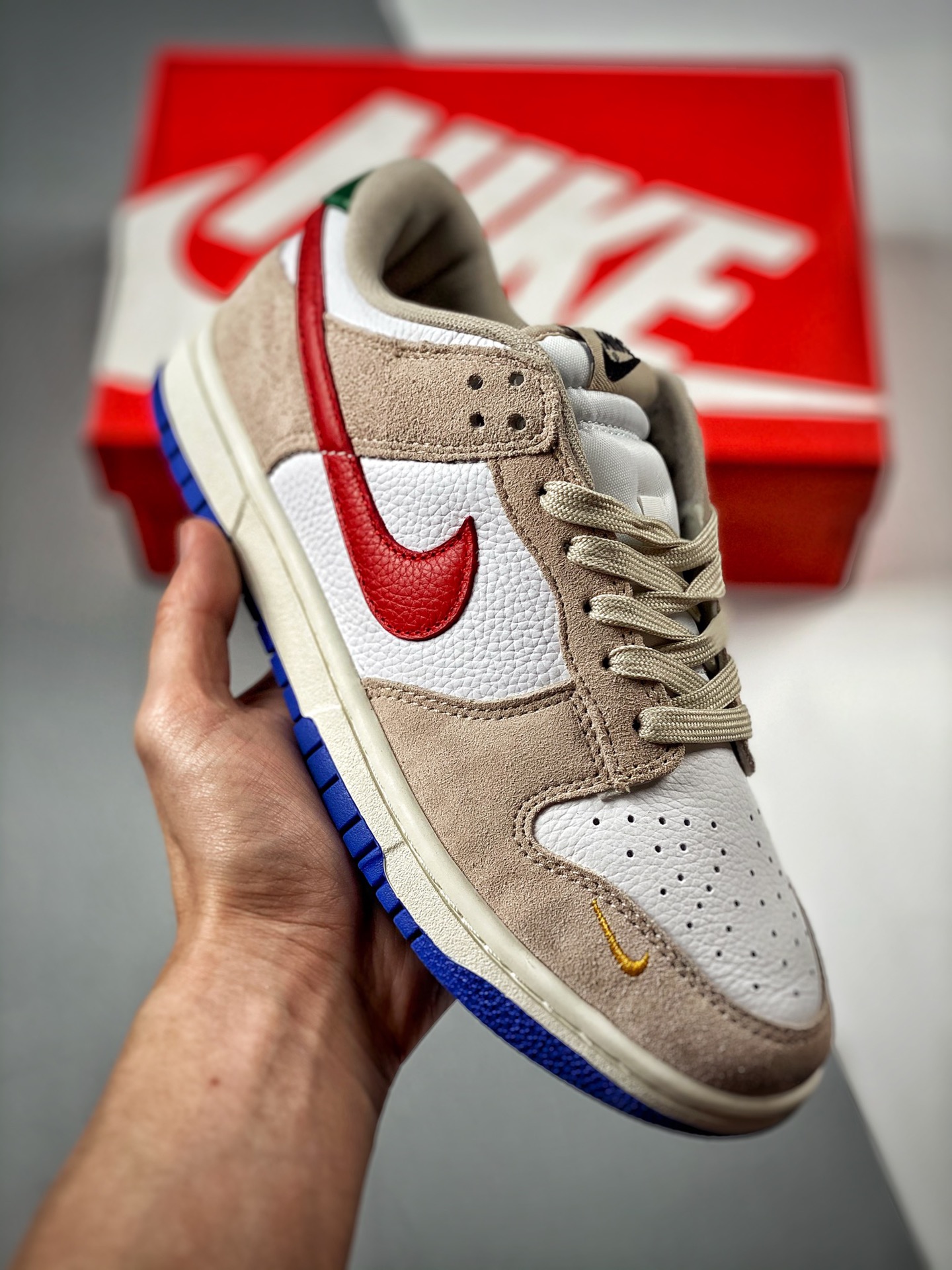-4 Nk Dunk SB Low blanco, arena y rojo, producción original de fábrica, fotos reales de estreno, material de primera ca…