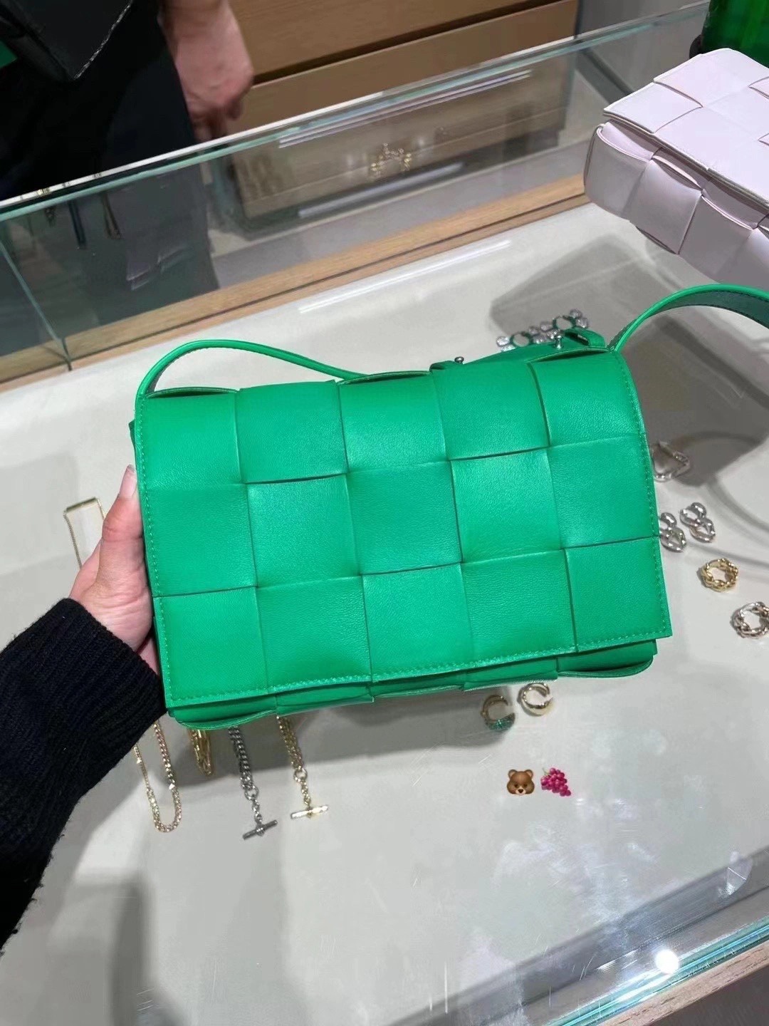 Bottega Veneta CASSETTE 23CM 编织皮革方盒斜挎包 578004鹦鹉绿