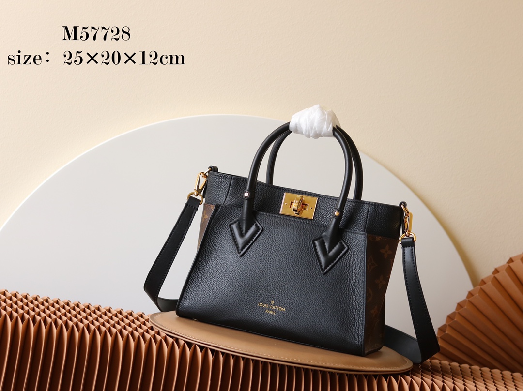 Louis Vuitton LV On My Side Bags Handbags Black Grey Monogram Canvas Calfskin Cowhide M57728