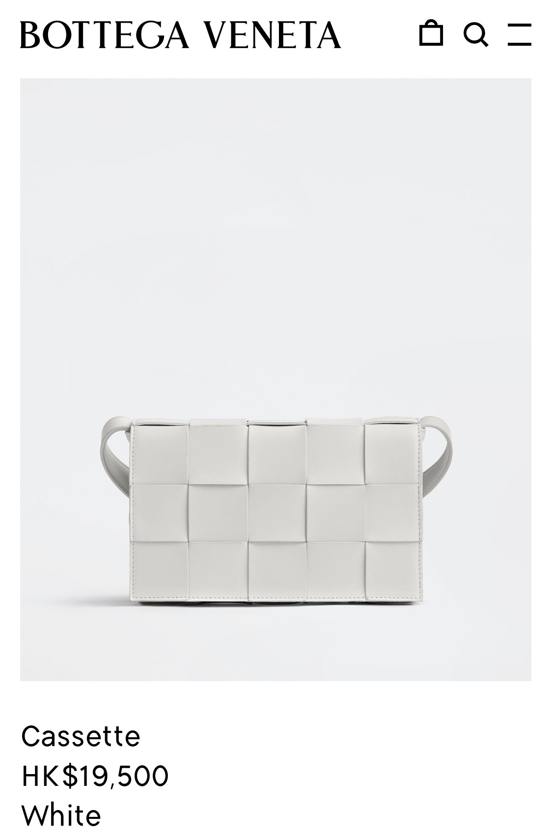 Bottega Veneta CASSETTE 23CM 编织皮革方盒斜挎包 578004白色