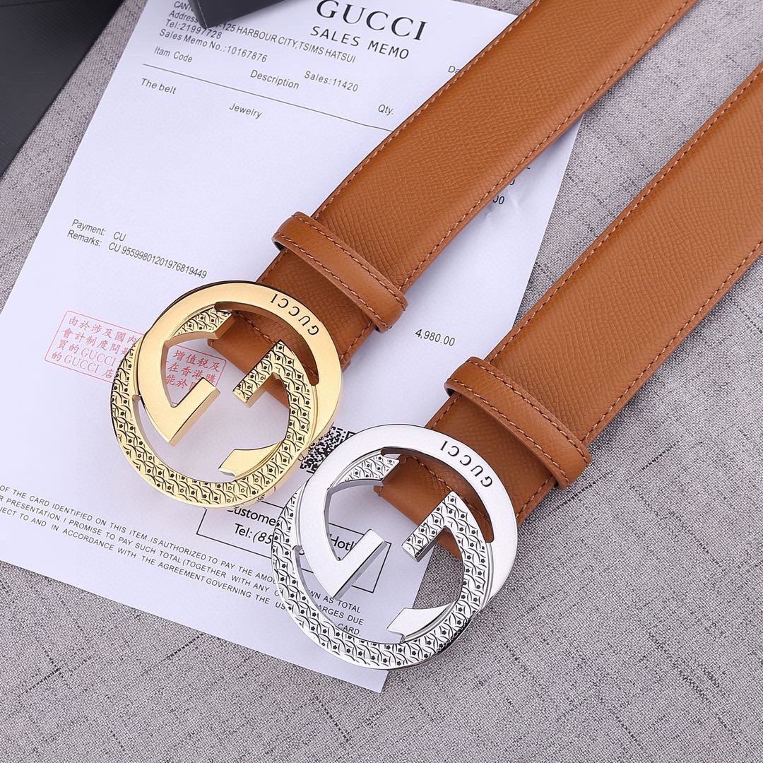 宽度4.0 cm GUCCI 加厚钢扣/双面头层手掌纹、采用精挑细选进口顶级牛皮，手感柔软细腻！品质保证