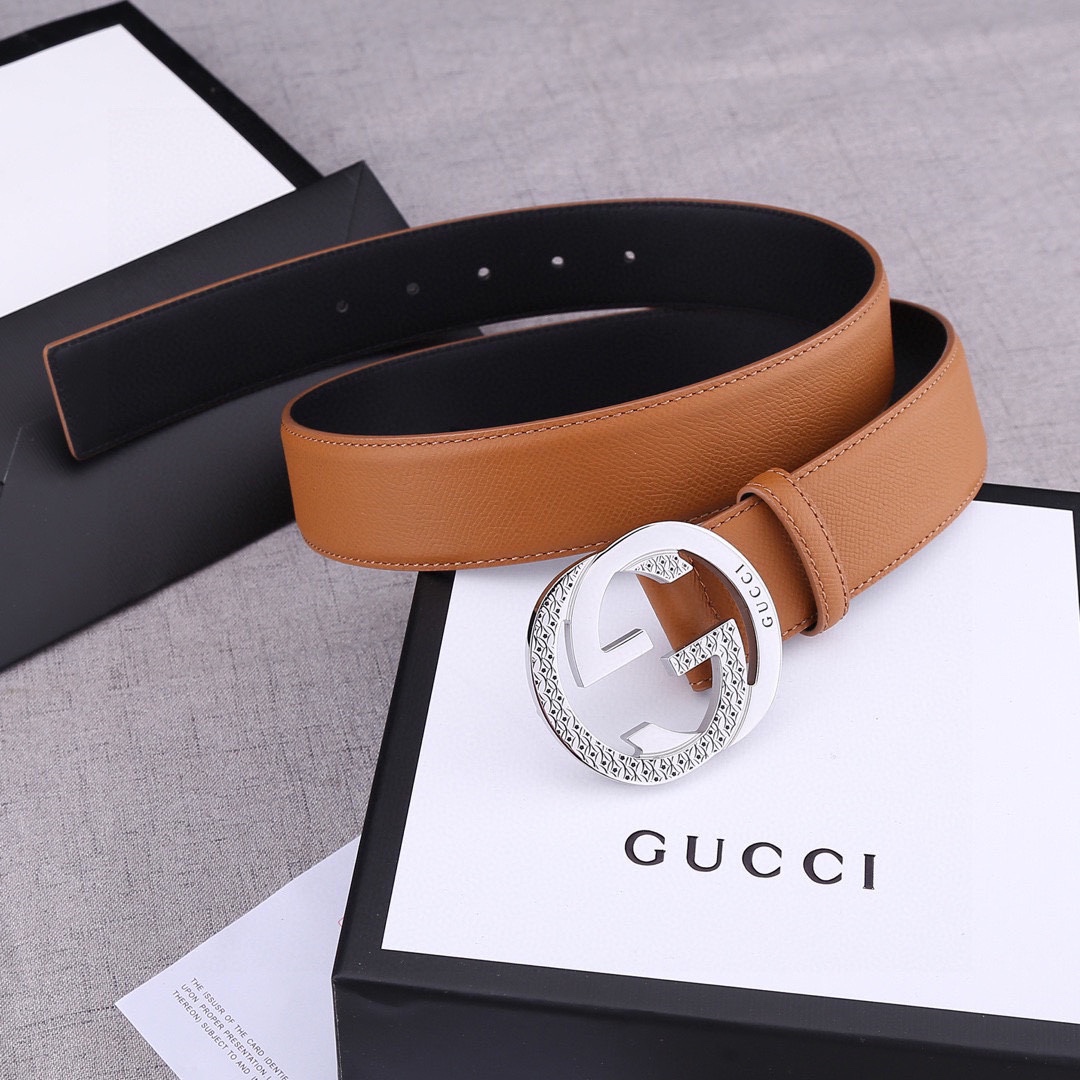 宽度4.0 cm GUCCI 加厚钢扣/双面头层手掌纹、采用精挑细选进口顶级牛皮，手感柔软细腻！品质保证