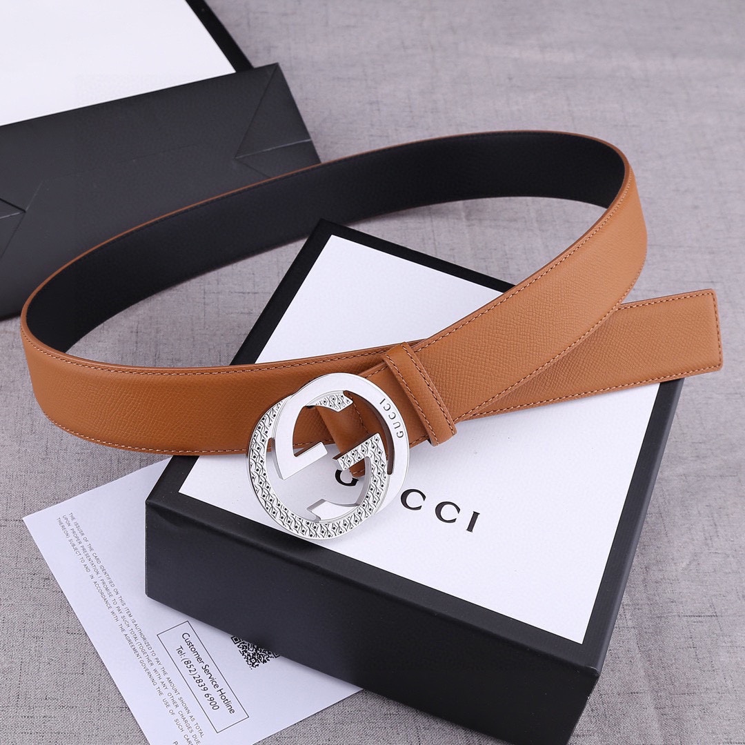 宽度4.0 cm GUCCI 加厚钢扣/双面头层手掌纹、采用精挑细选进口顶级牛皮，手感柔软细腻！品质保证