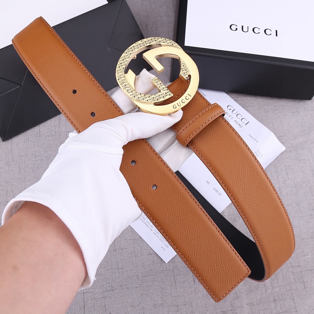 宽度4.0 cm GUCCI 加厚钢扣/双面头层手掌纹、采用精挑细选进口顶级牛皮，手感柔软细腻！品质保证