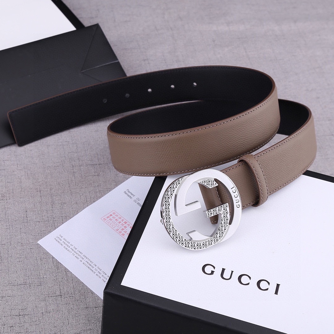 宽度4.0 cm GUCCI 加厚钢扣/双面头层手掌纹、采用精挑细选进口顶级牛皮，手感柔软细腻！品质保证
