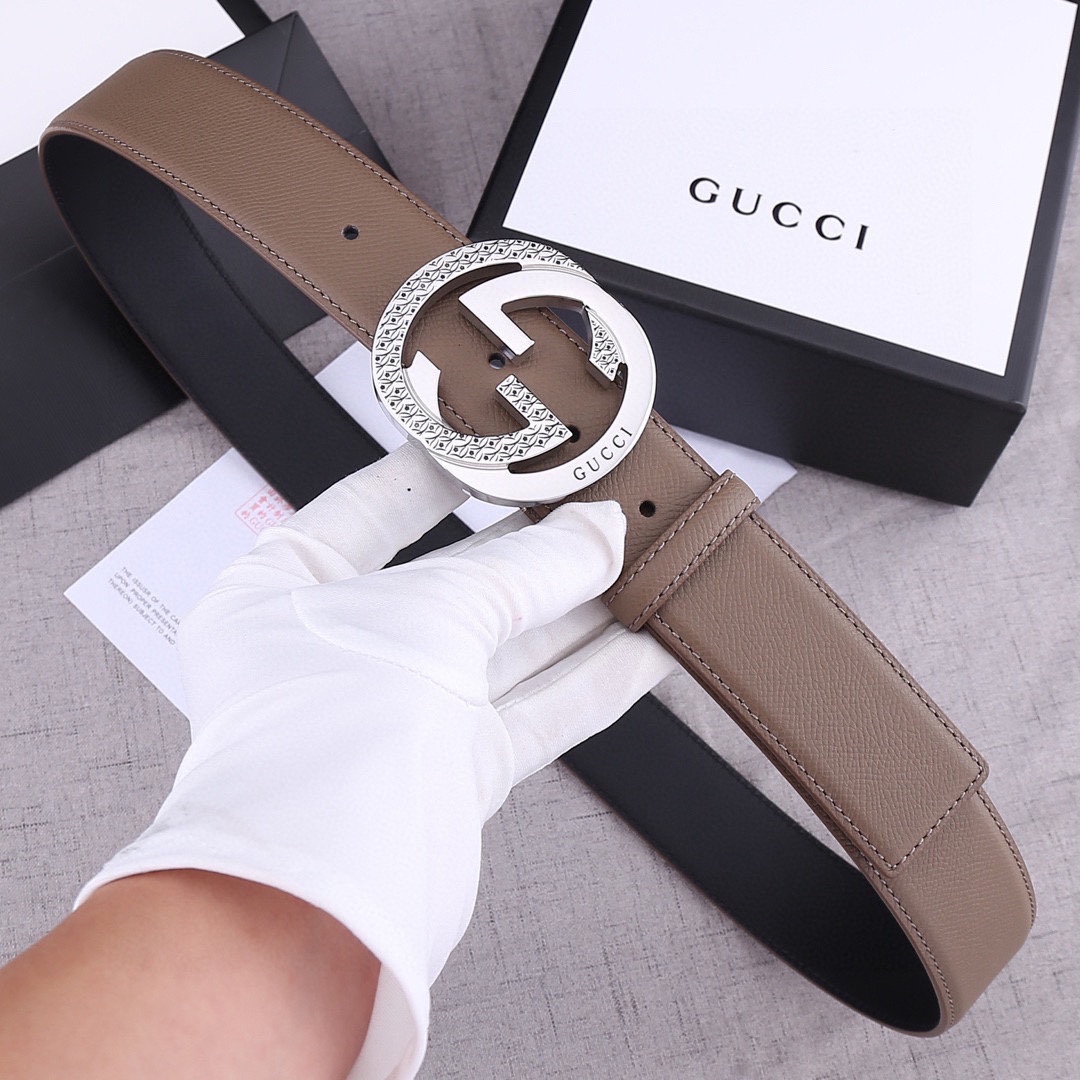 宽度4.0 cm GUCCI 加厚钢扣/双面头层手掌纹、采用精挑细选进口顶级牛皮，手感柔软细腻！品质保证